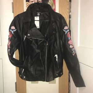 Faux Leather Embroidered Jacket